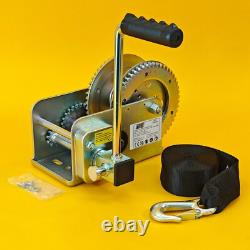 2500Lb Hand Winch + Strap & Hook 1100Kg Professional Clutch Brake Heavy Duty 7M