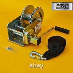 2500Lb Hand Winch + Strap & Hook 1100Kg Professional Clutch Brake Heavy Duty 7M